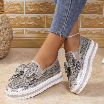 🎅Christmas Pre-sale🎁Women's Rhinestones Slip-On Bow Sneakers