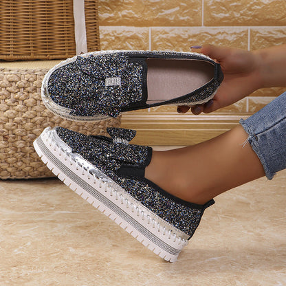 🎅Christmas Pre-sale🎁Women's Rhinestones Slip-On Bow Sneakers