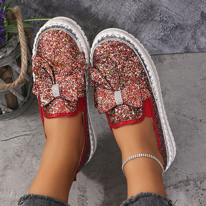 🎅Christmas Pre-sale🎁Women's Rhinestones Slip-On Bow Sneakers