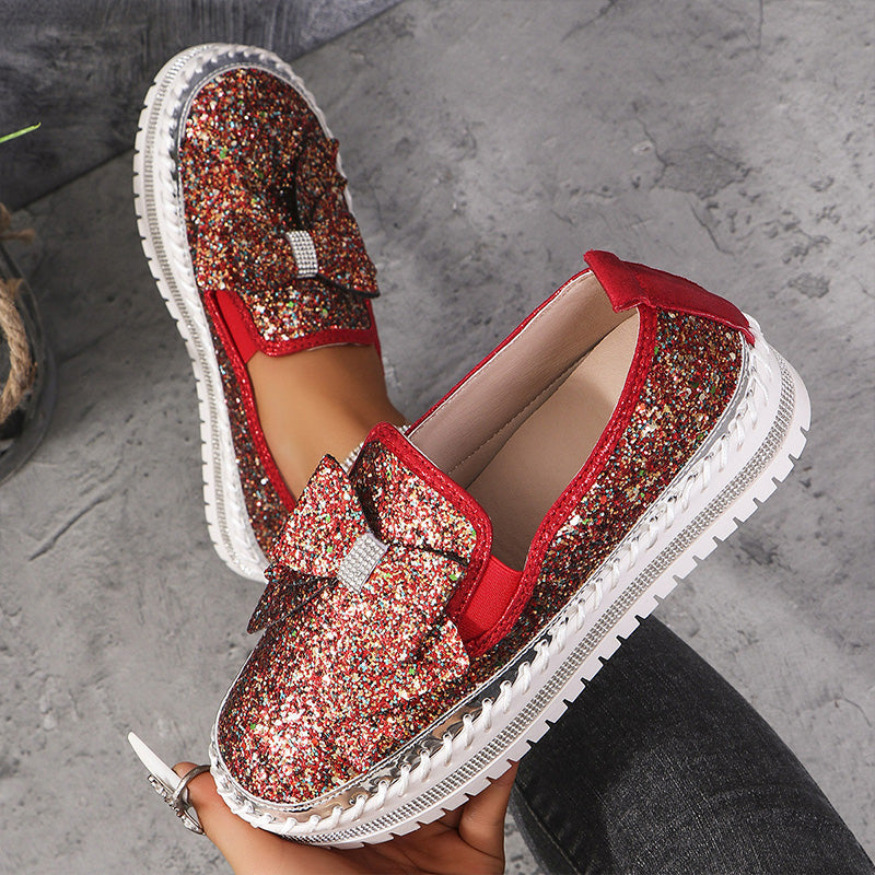 🎅Christmas Pre-sale🎁Women's Rhinestones Slip-On Bow Sneakers