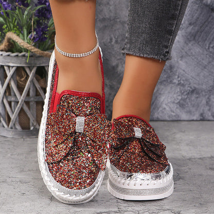 🎅Christmas Pre-sale🎁Women's Rhinestones Slip-On Bow Sneakers