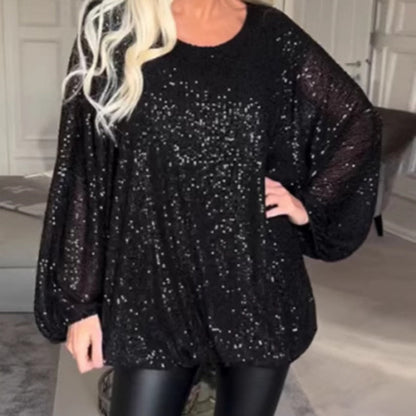 🎅Xmas Sales - 50% OFF🎄Round Neck Sequin Long Sleeve Loose Top