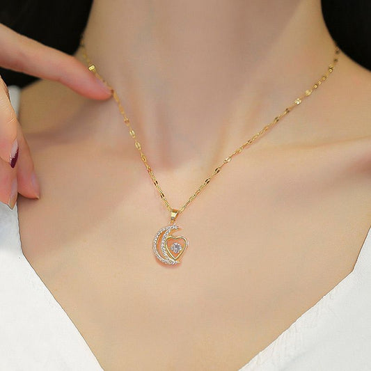 🌙Hot sale 50% off🌙Elegant Heart and Crescent Shape Necklace✨️