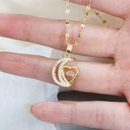 🌙Hot sale 50% off🌙Elegant Heart and Crescent Shape Necklace✨️