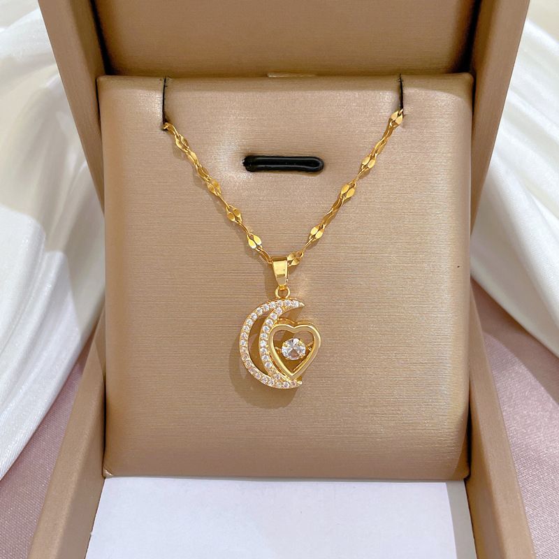 🌙Hot sale 50% off🌙Elegant Heart and Crescent Shape Necklace✨️