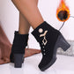 Women's Chunky Heeled Ankle Boots with Rhinestone Decor