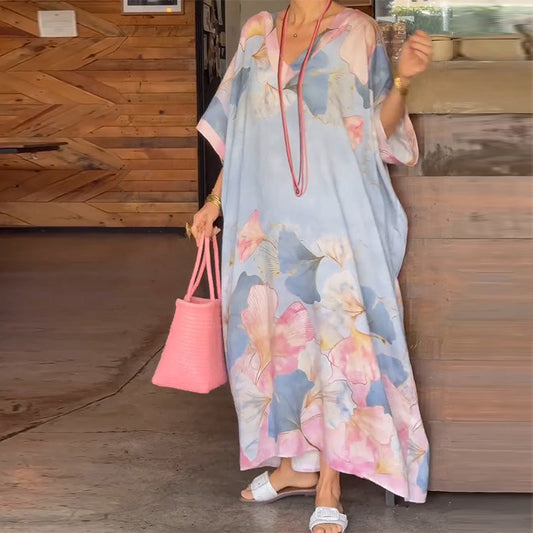🔥2026 NEW SALES - 49% OFF🔥Floral Print Loose Long Dress with Half Sleeves
