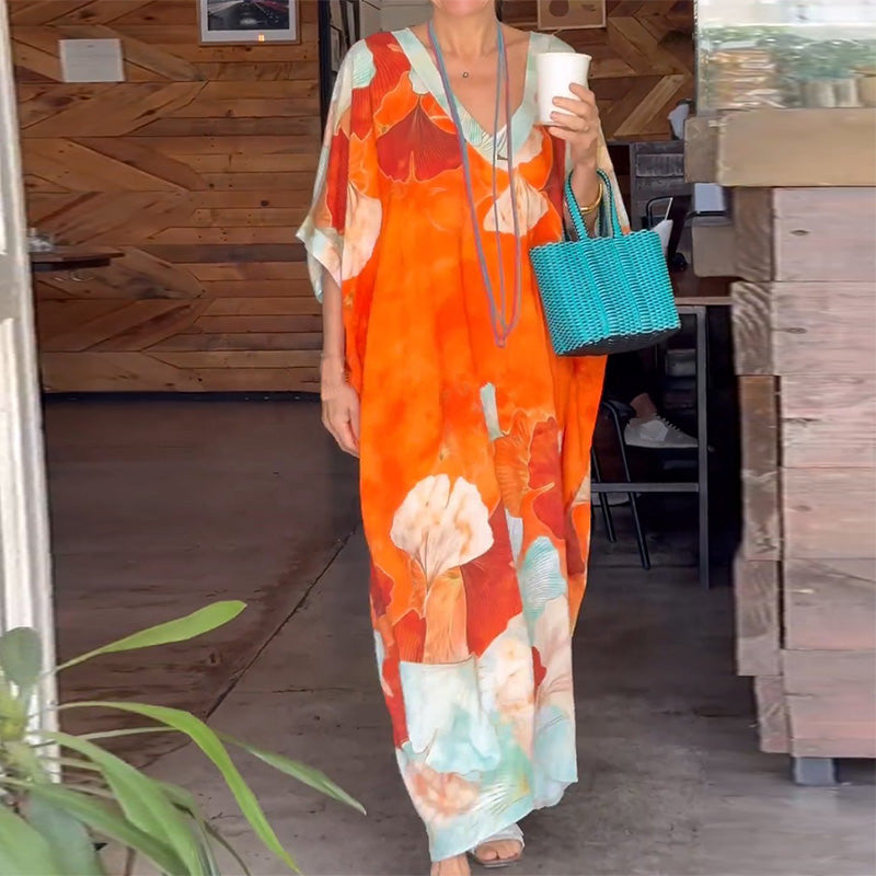🔥2026 NEW SALES - 49% OFF🔥Floral Print Loose Long Dress with Half Sleeves