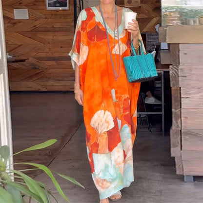 🔥2026 NEW SALES - 49% OFF🔥Floral Print Loose Long Dress with Half Sleeves
