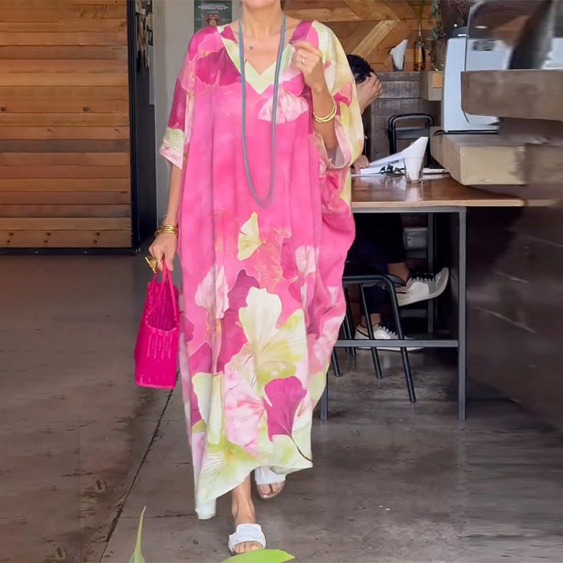 🔥2026 NEW SALES - 49% OFF🔥Floral Print Loose Long Dress with Half Sleeves