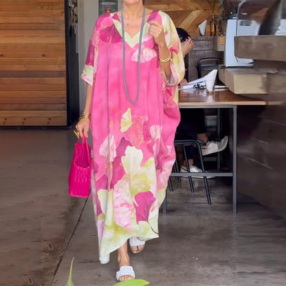 🔥2026 NEW SALES - 49% OFF🔥Floral Print Loose Long Dress with Half Sleeves
