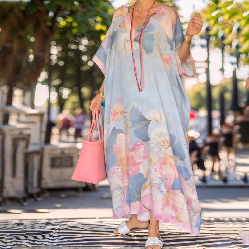 🔥2026 NEW SALES - 49% OFF🔥Floral Print Loose Long Dress with Half Sleeves
