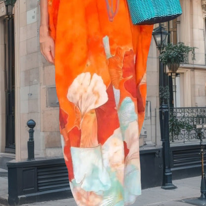 🔥2026 NEW SALES - 49% OFF🔥Floral Print Loose Long Dress with Half Sleeves