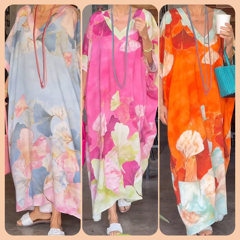 🔥2026 NEW SALES - 49% OFF🔥Floral Print Loose Long Dress with Half Sleeves