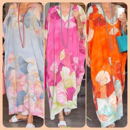 🔥2026 NEW SALES - 49% OFF🔥Floral Print Loose Long Dress with Half Sleeves