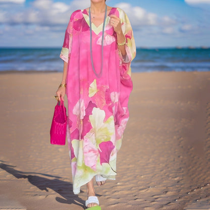 🔥2026 NEW SALES - 49% OFF🔥Floral Print Loose Long Dress with Half Sleeves