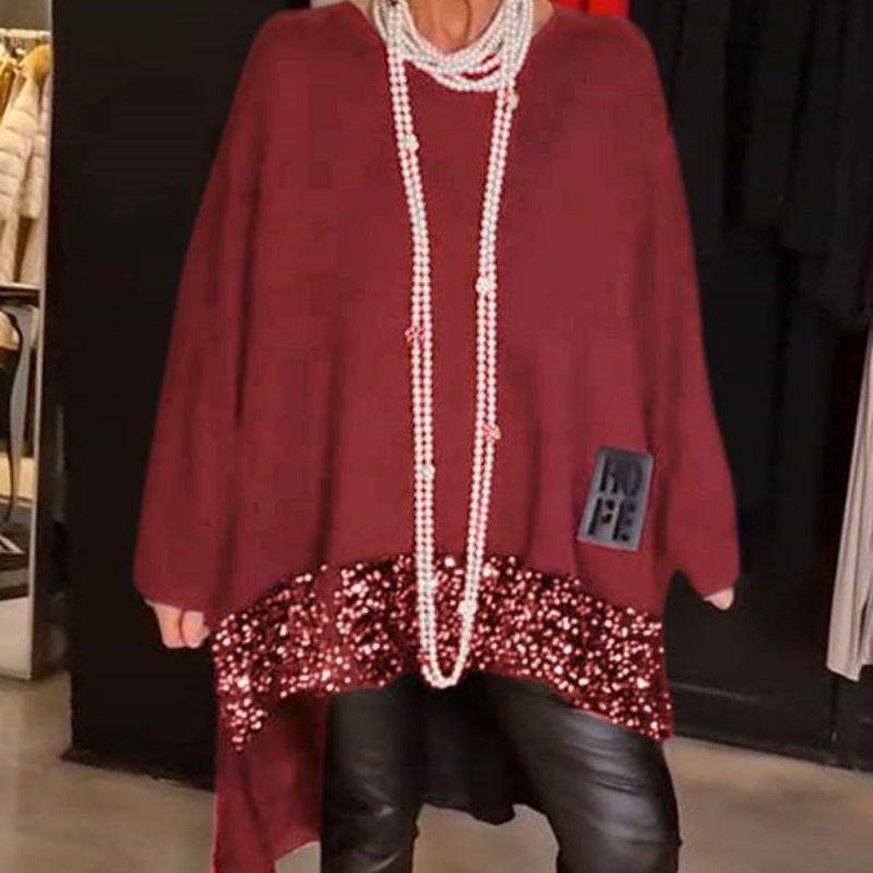 💝2025 NEW SALES - 50% OFF🔥Sequin Patchwork Top With Irregular Hem