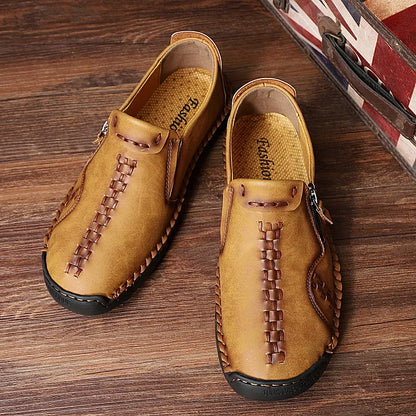 Men's Casual Faux Leather Slip-On Zipper Shoes