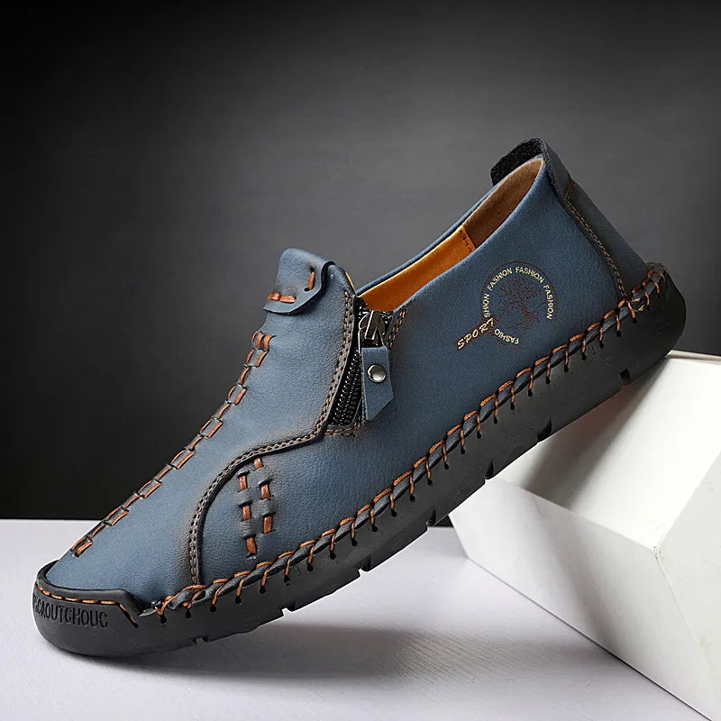 Men's Casual Faux Leather Slip-On Zipper Shoes