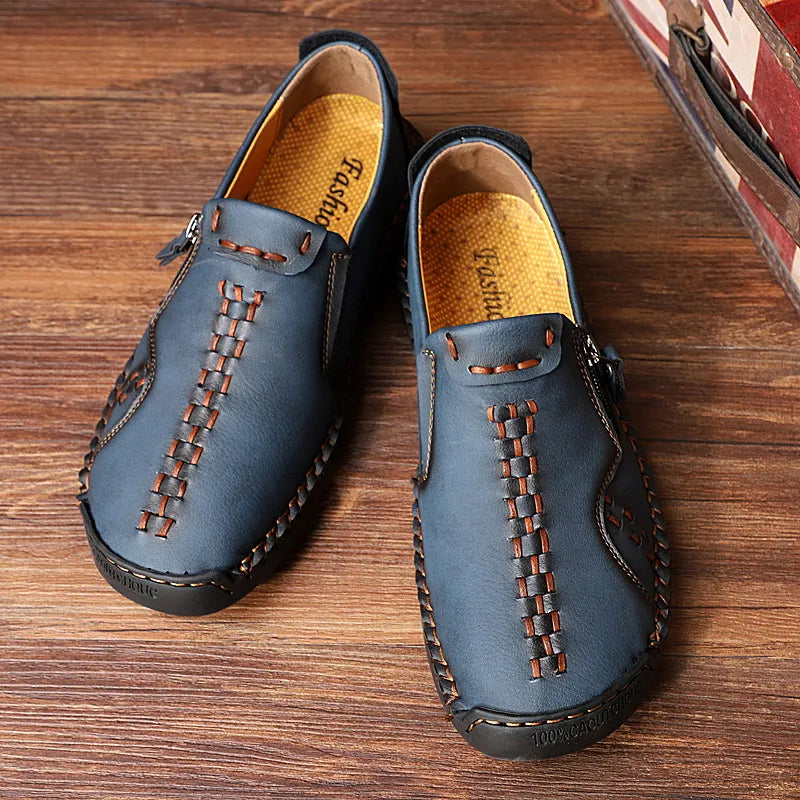 Men's Casual Faux Leather Slip-On Zipper Shoes