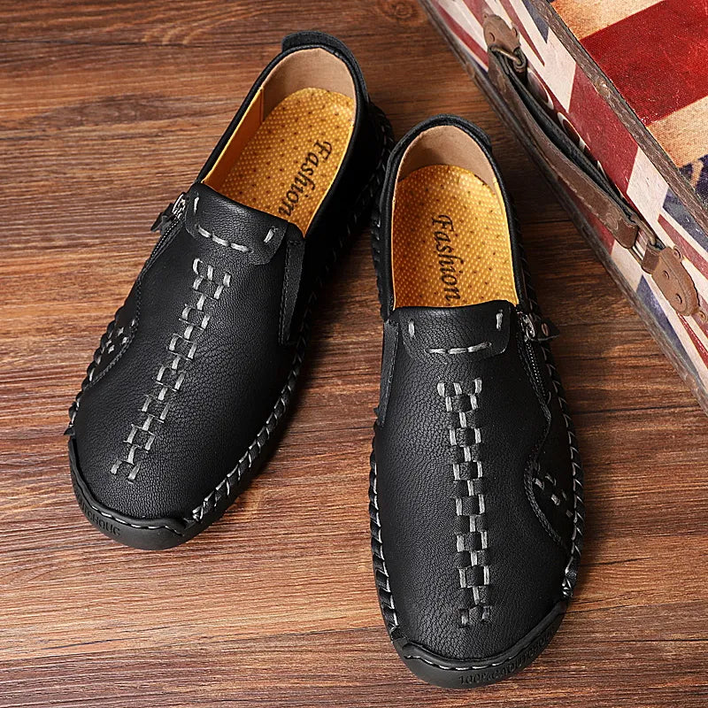 Men's Casual Faux Leather Slip-On Zipper Shoes