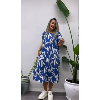 Women’s Printed Midi Dress with Pockets