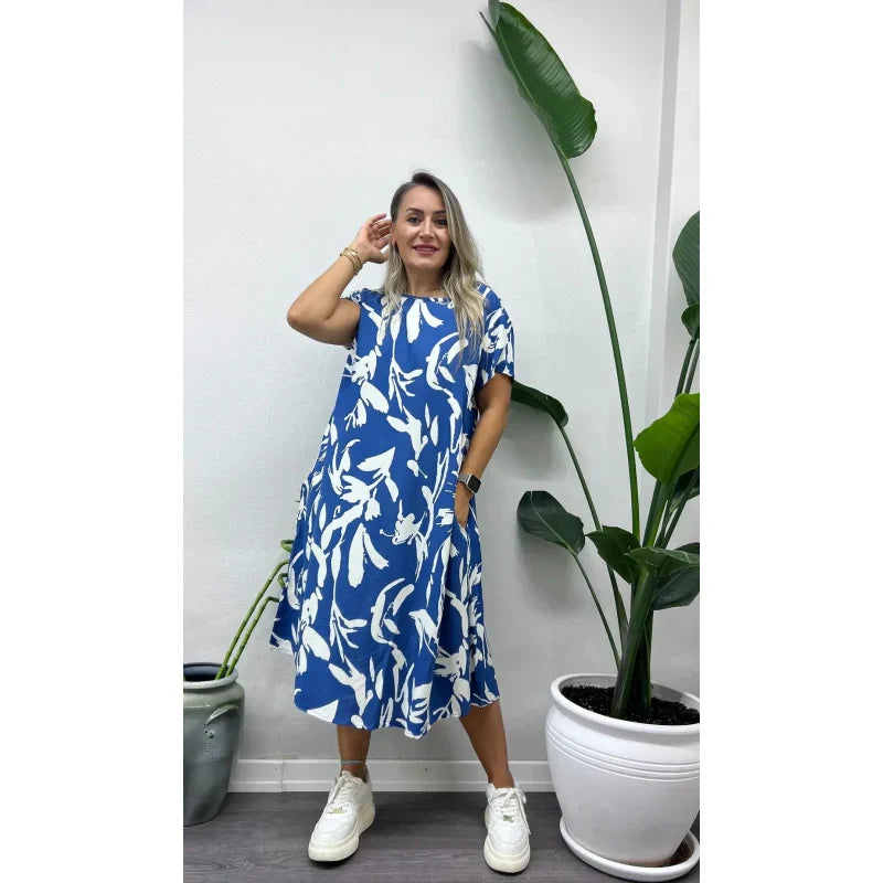 Women’s Printed Midi Dress with Pockets