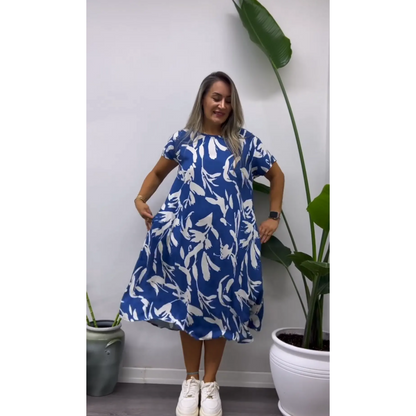 Women’s Printed Midi Dress with Pockets