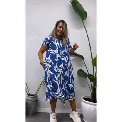 Women’s Printed Midi Dress with Pockets