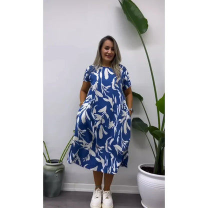 Women’s Printed Midi Dress with Pockets