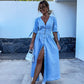 💐 Women's V-Neck Button Down Denim Dress
