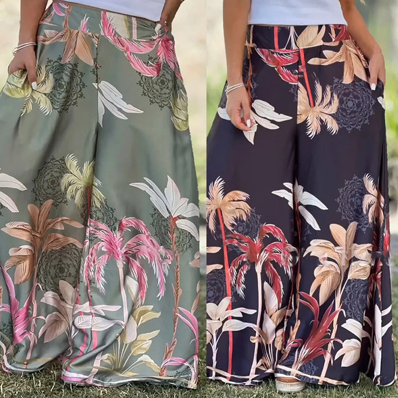 Women's Floral Print High-Waist Wide-Leg Pants