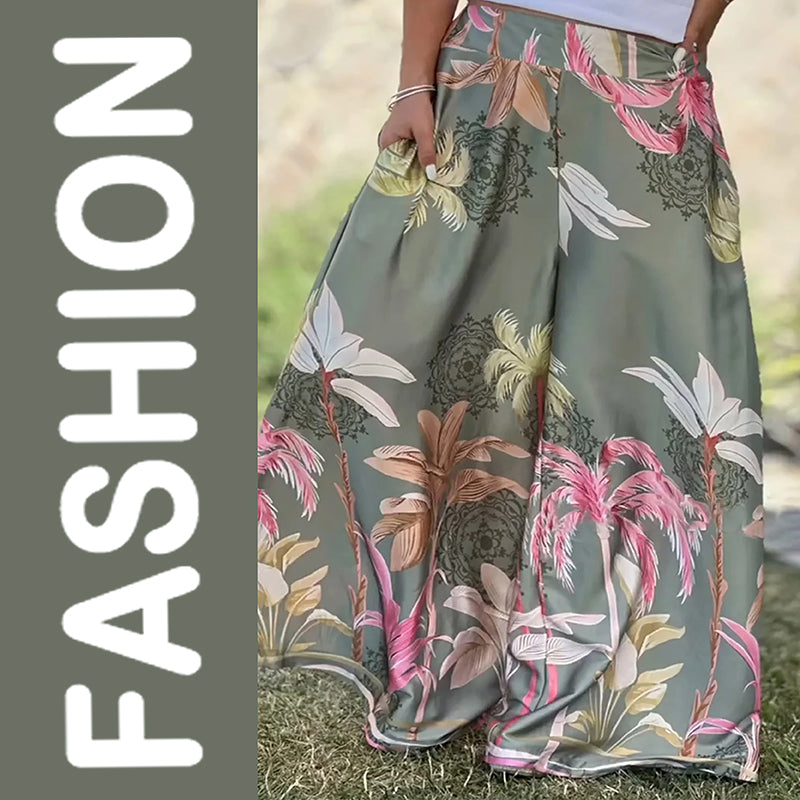 Women's Floral Print High-Waist Wide-Leg Pants