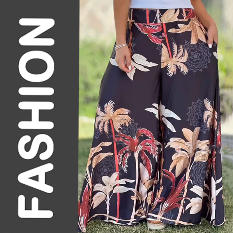 Women's Floral Print High-Waist Wide-Leg Pants