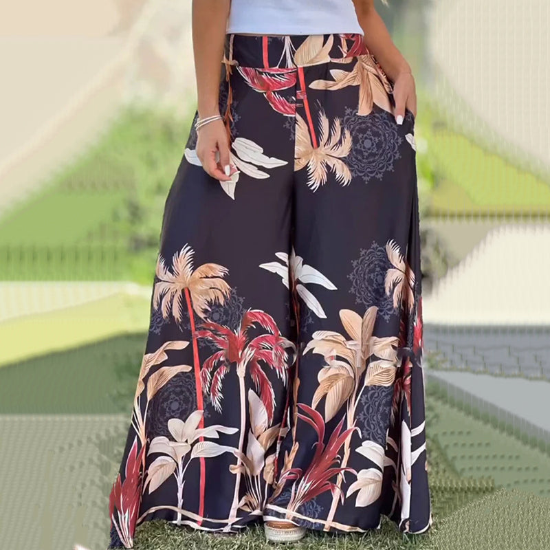 Women's Floral Print High-Waist Wide-Leg Pants