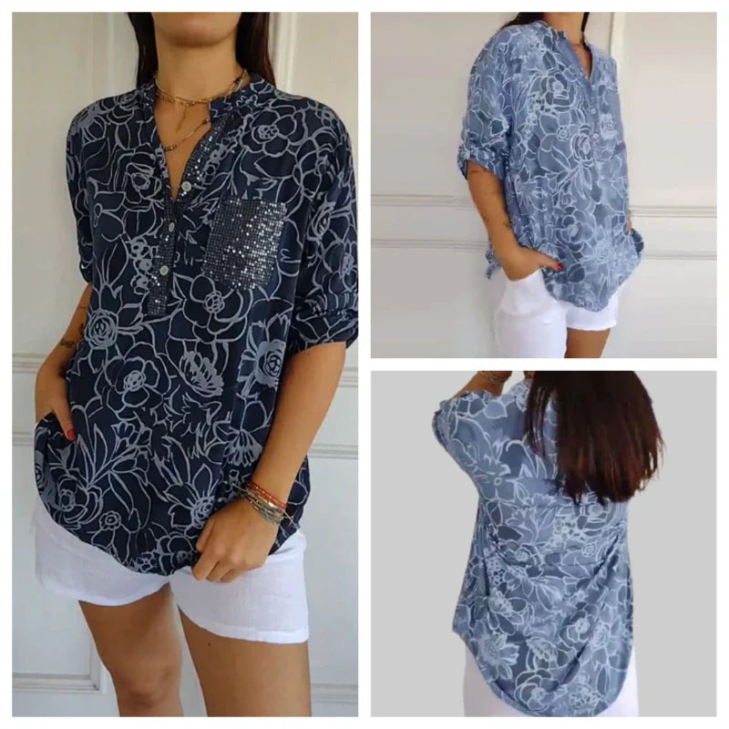 Women’s Floral Print V-Neck Blouse