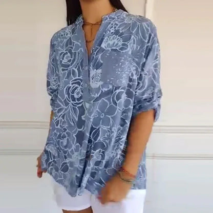 Women’s Floral Print V-Neck Blouse