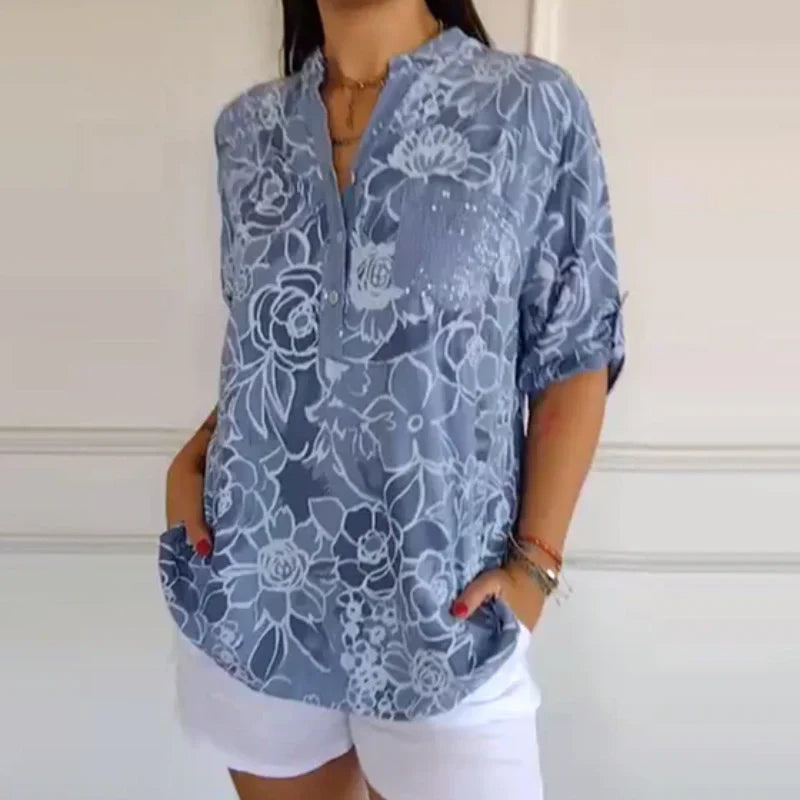 Women’s Floral Print V-Neck Blouse