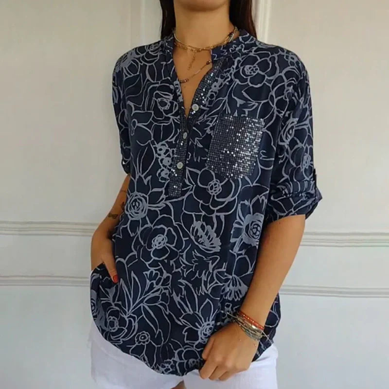 Women’s Floral Print V-Neck Blouse