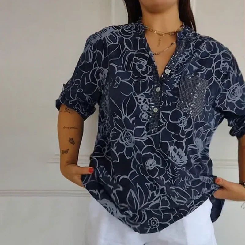 Women’s Floral Print V-Neck Blouse