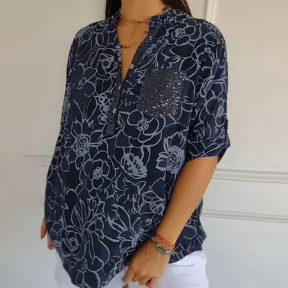 Women’s Floral Print V-Neck Blouse