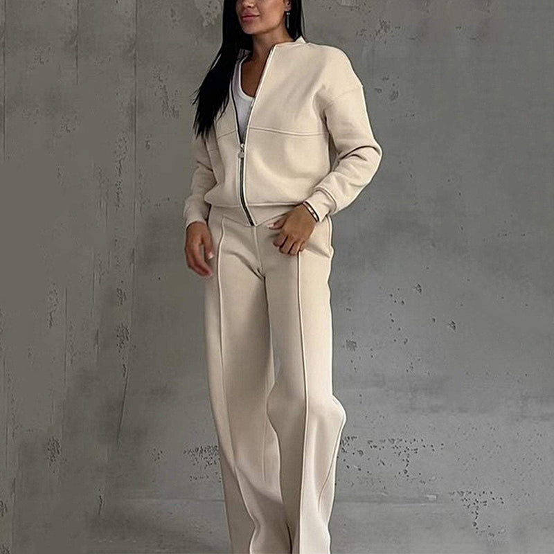 💕Hot Sale 49% OFF💖Women's Two-Piece Relaxed Fit Set - Zippered Jacket and Wide-Leg Pants