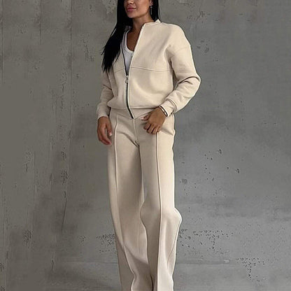 💕Hot Sale 49% OFF💖Women's Two-Piece Relaxed Fit Set - Zippered Jacket and Wide-Leg Pants