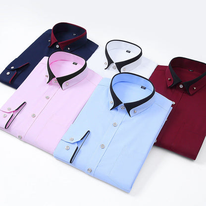 Men's Conrast Color Collar Long-Sleeve Shirts