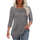 Free shipping on one piece too-Women’s Pleated Detail 3/4 Sleeve Casual T-Shirt