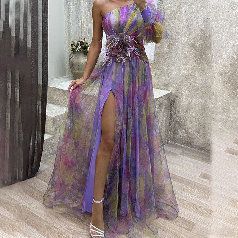 🎉Mother's Day 50% OFF💃 Multicolor Asymmetric Party Dress With Flower Details