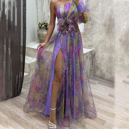 🎉Mother's Day 50% OFF💃 Multicolor Asymmetric Party Dress With Flower Details