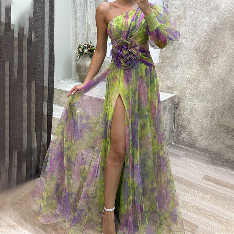🎉Mother's Day 50% OFF💃 Multicolor Asymmetric Party Dress With Flower Details