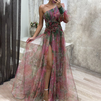 🎉Mother's Day 50% OFF💃 Multicolor Asymmetric Party Dress With Flower Details