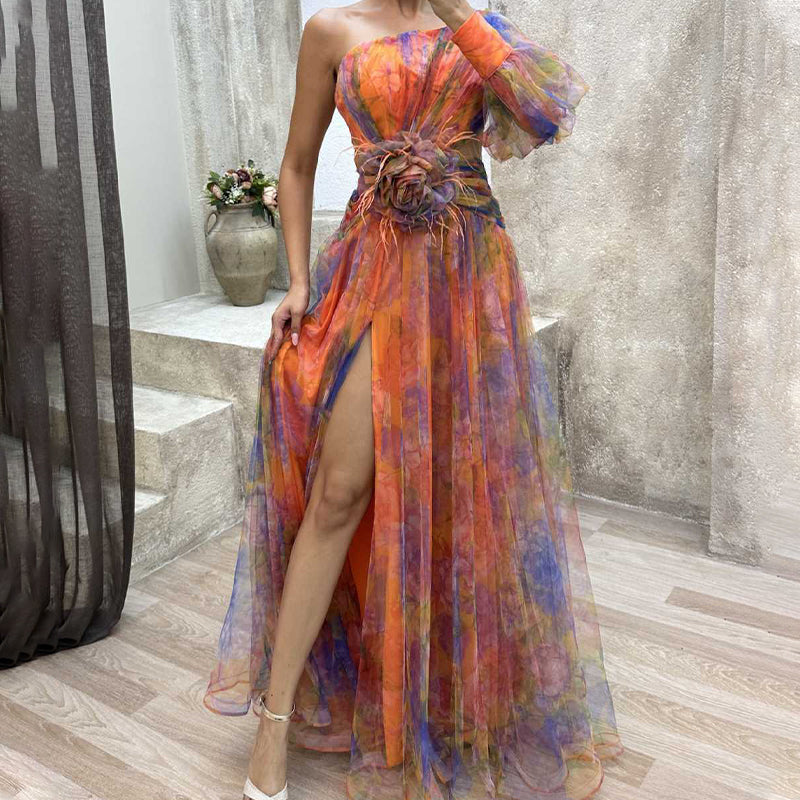 🎉Mother's Day 50% OFF💃 Multicolor Asymmetric Party Dress With Flower Details